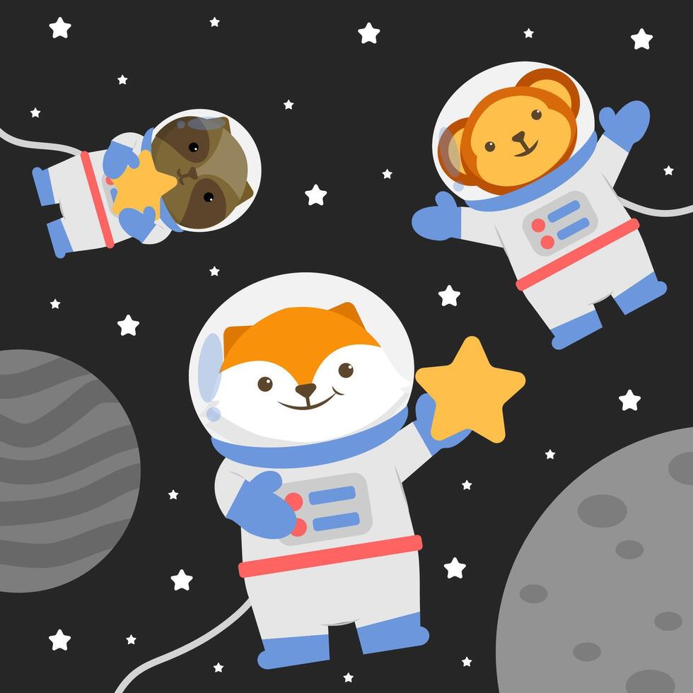 Vector animal character wearing a space suit with stars