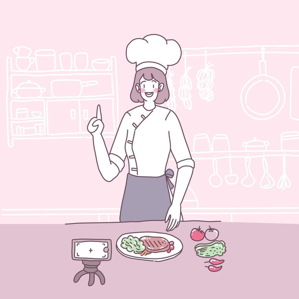 Influencer chef streaming on social media vector