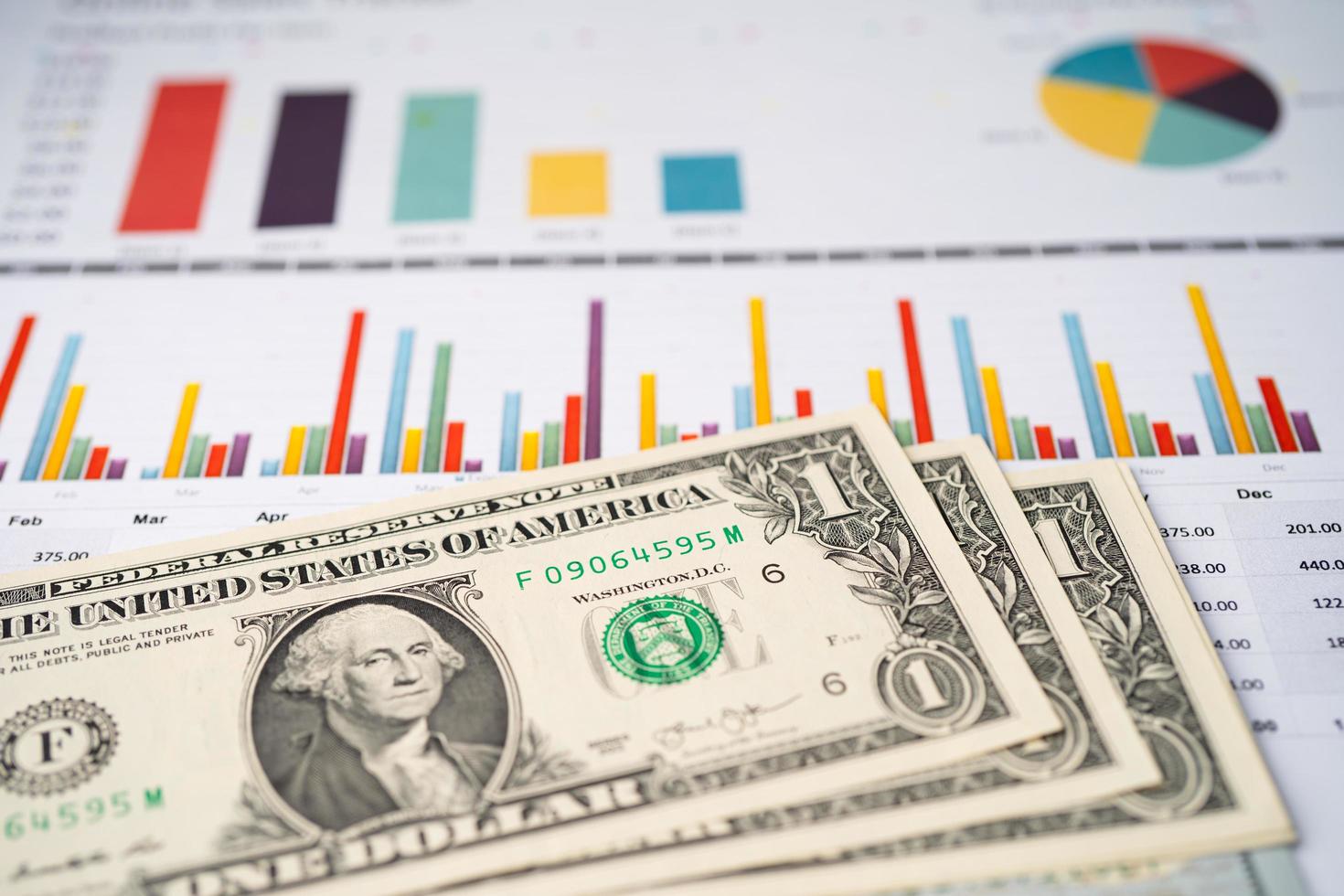 US dollar banknotes money on chart graph paper. Financial development, Banking Account, Statistics, Investment Analytic research data economy, trading, Business company concept. photo