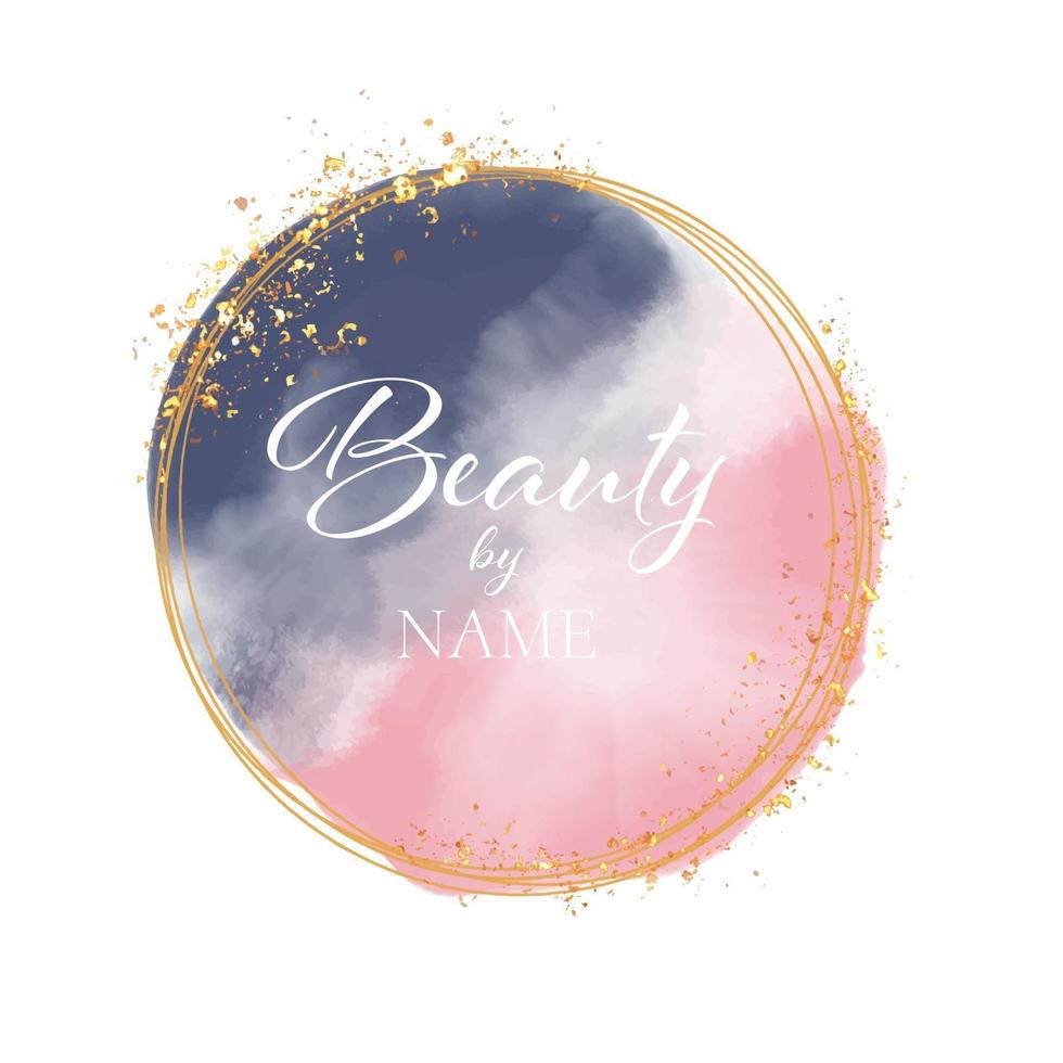 beauty salon logo with watercolour and gold glitter design vector