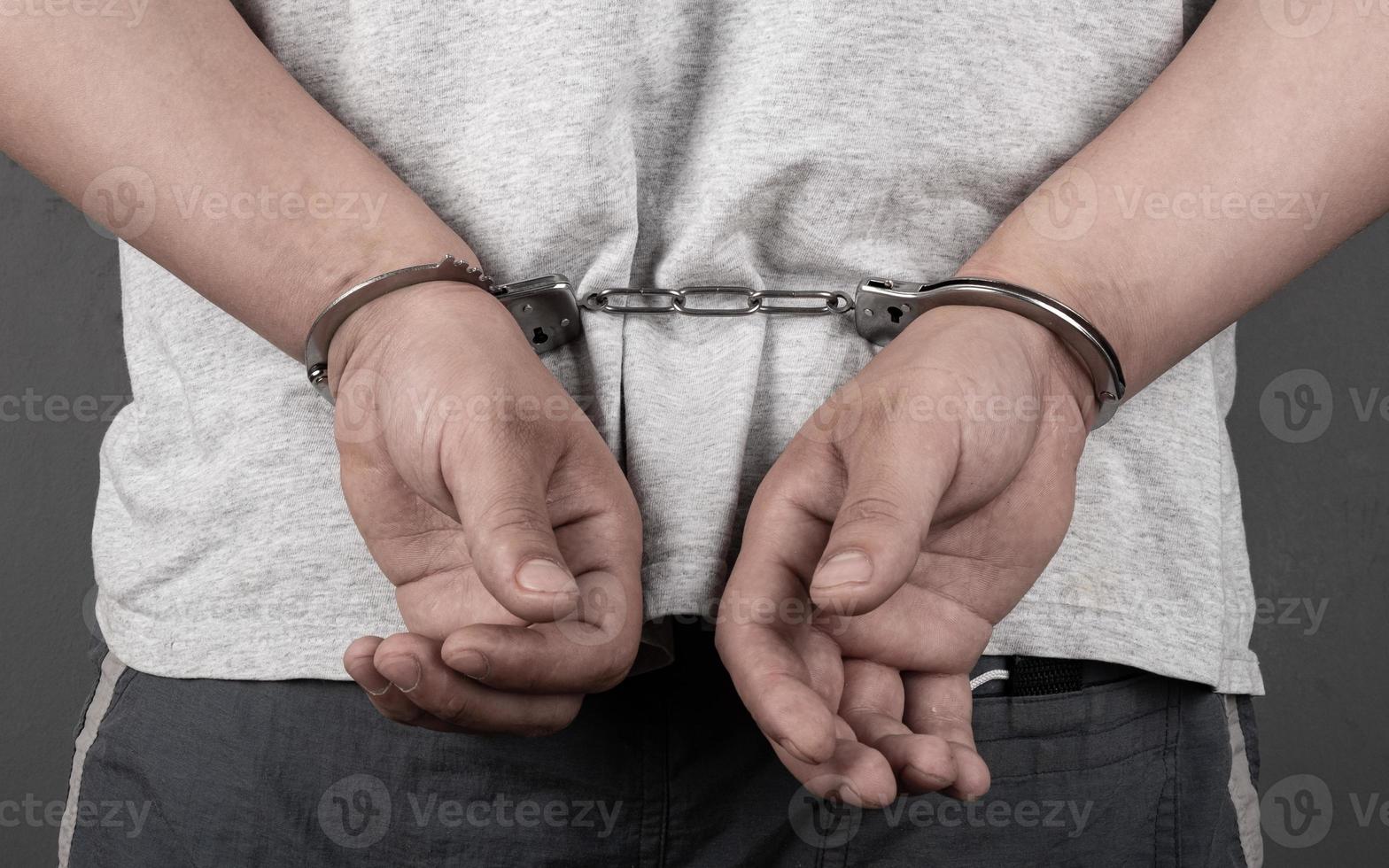 detention in a crime, man hand in handcuffs photo