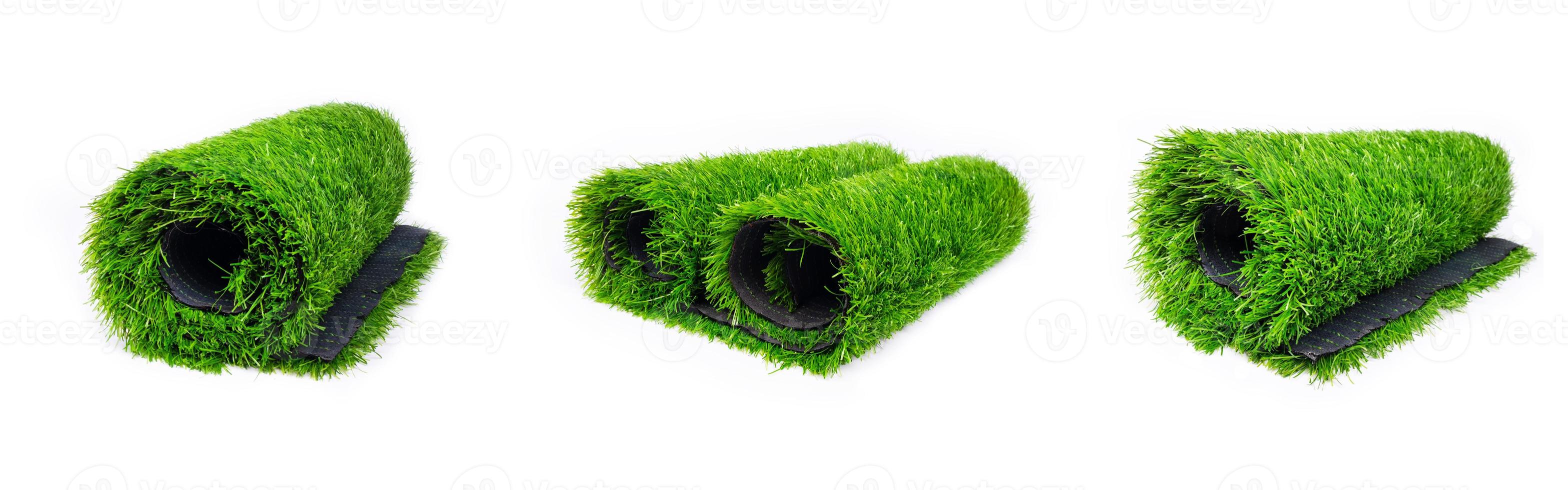 set artificial turf roll of green grass isolated on white background illustration photo