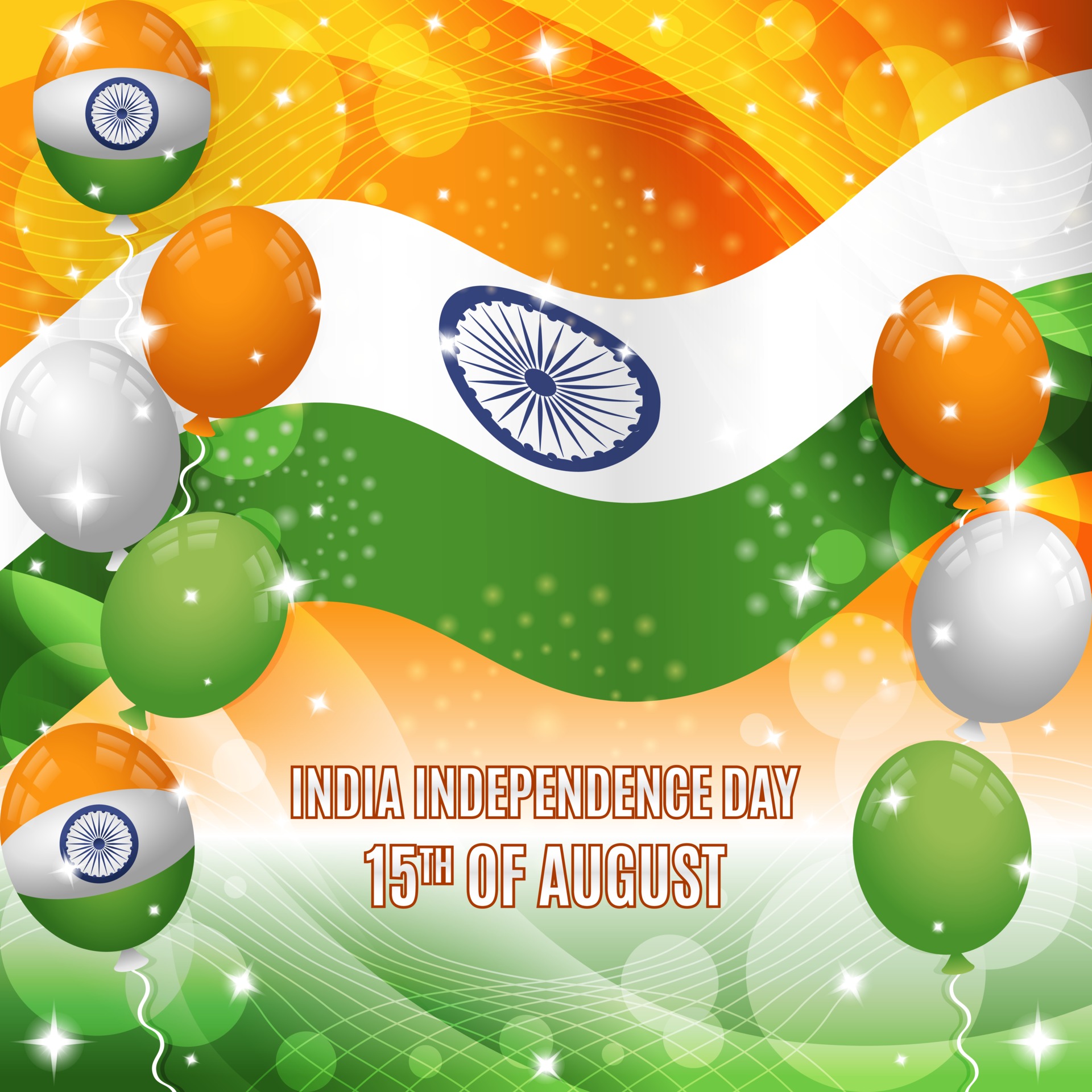 India Independence Day Background with Flag and Balloons Composition  2886215 Vector Art at Vecteezy