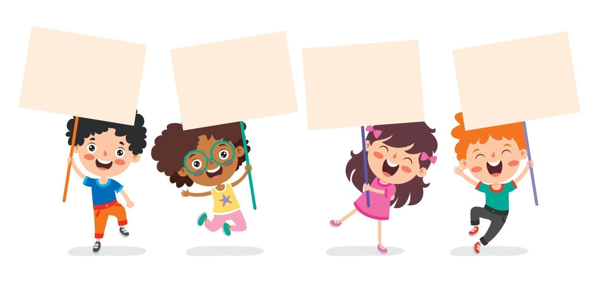 Funny Children Holding Blank Placard vector