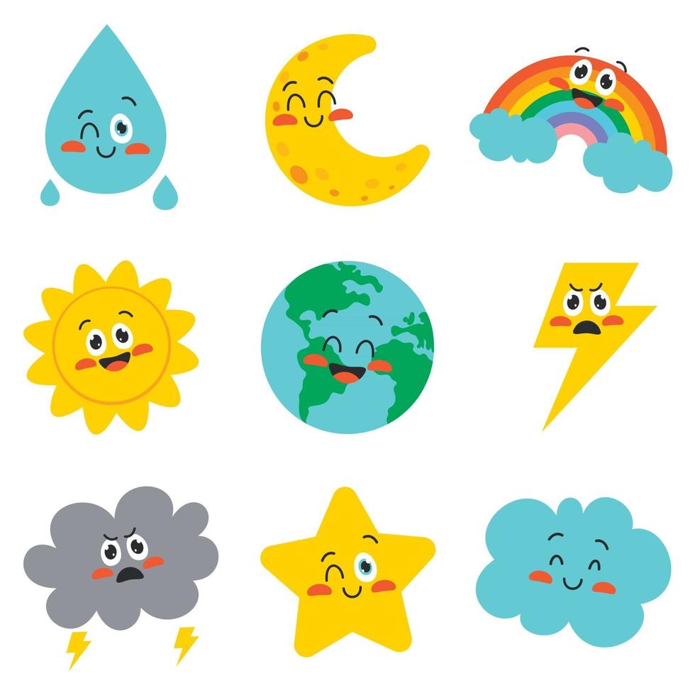 Cute Cartoon Weather Characters Posing vector