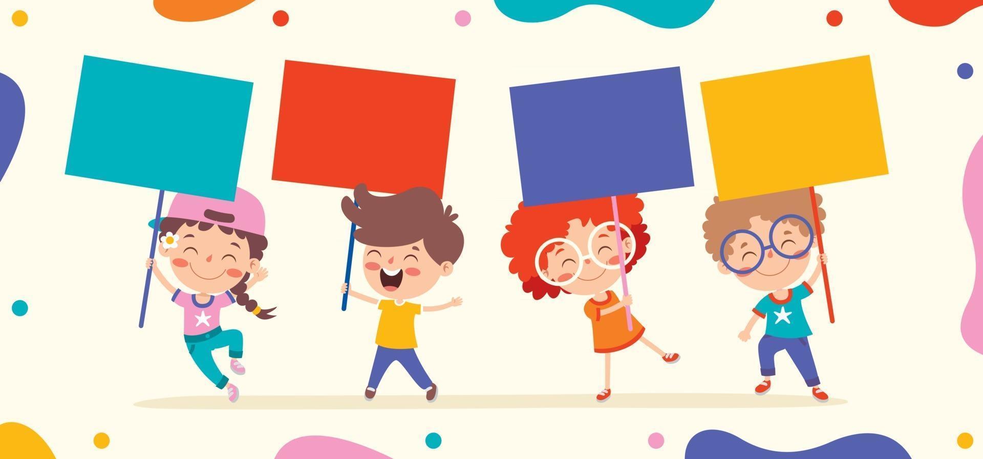 Funny Children Holding Blank Placard vector