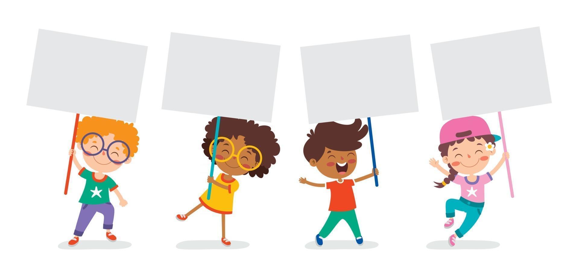 Funny Children Holding Blank Placard vector