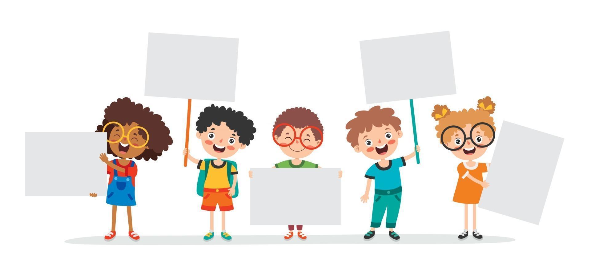 Funny Children Holding Blank Placard vector