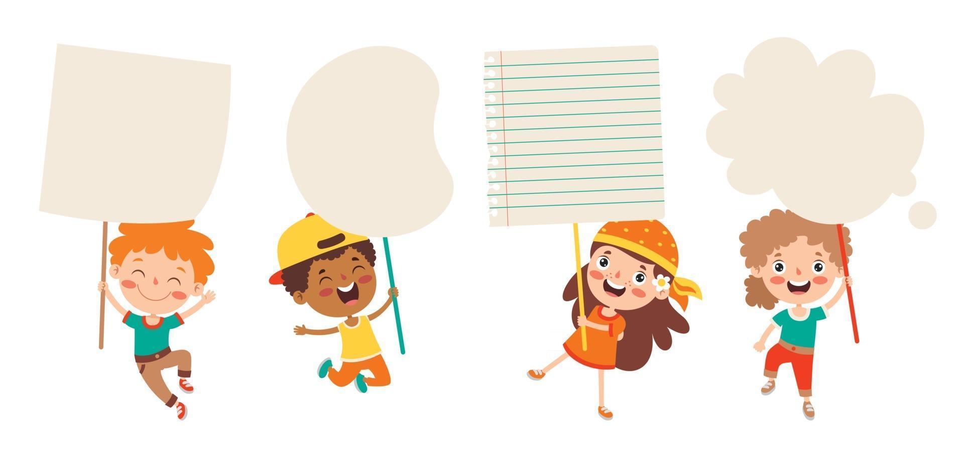 Funny Children Holding Blank Placard vector