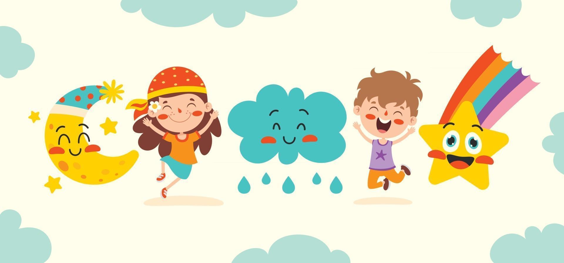 Cute Cartoon Weather Characters Posing vector