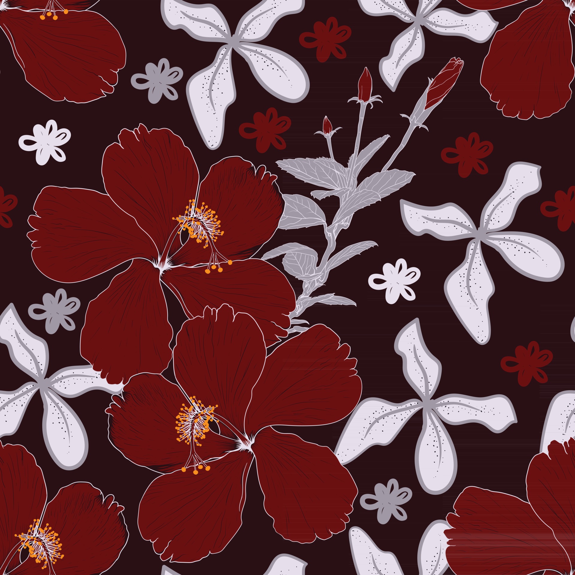 Seamless pattern red Hibiscus flowers abstract background.Vector