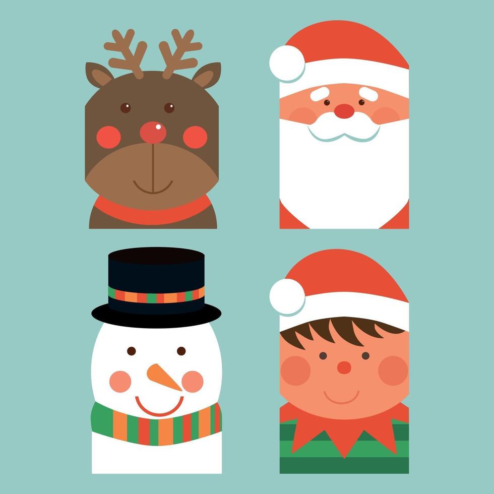 Set of Christmas and New Year labels with elf snowman and Santa Vector illustration.