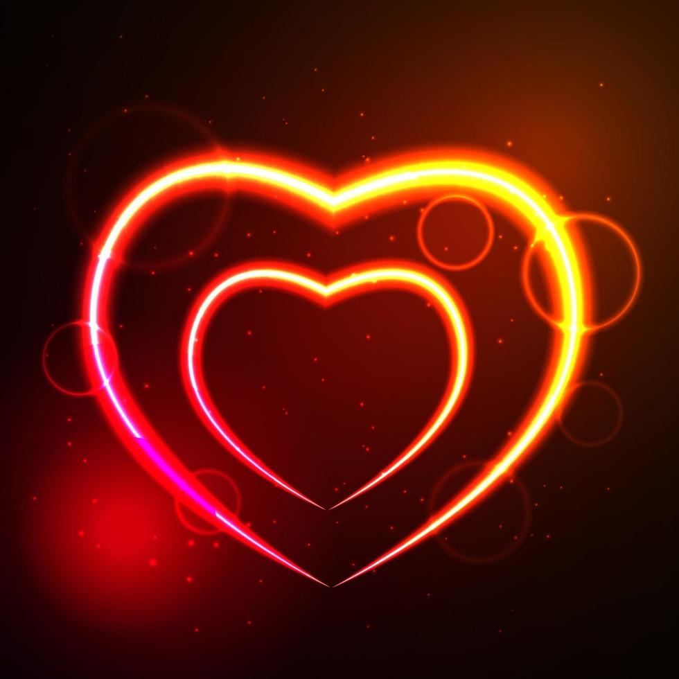 St Valentine  Day Glowing Heart Greeting Card Vector Illustration