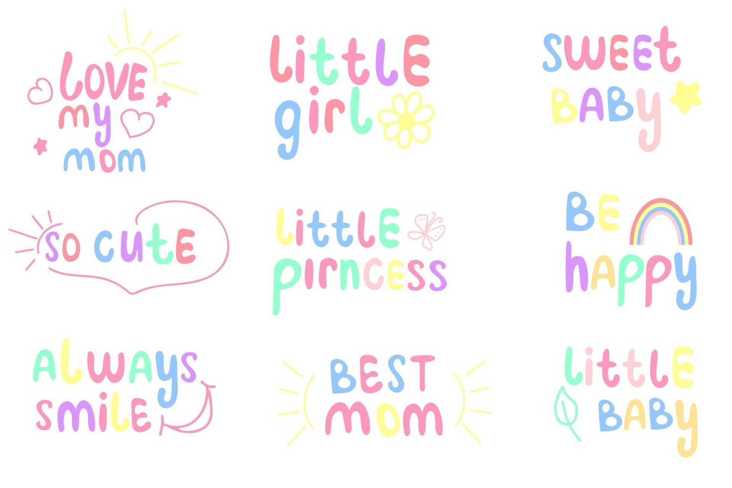 Set of cute baby lettering vector illustration