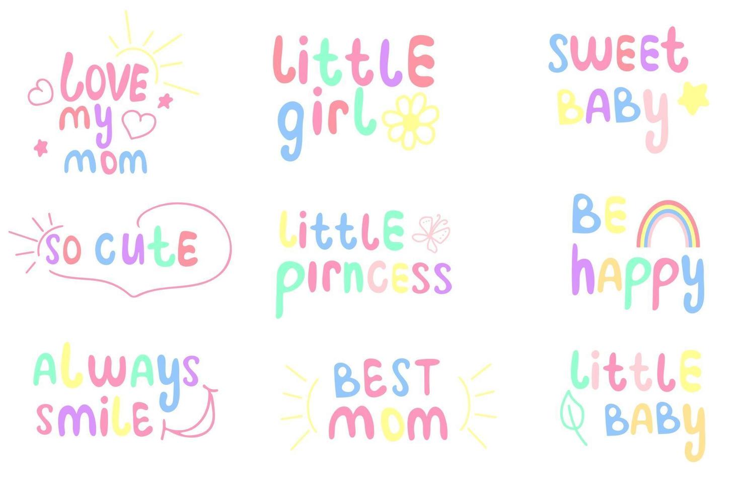 Set of cute baby lettering vector illustration