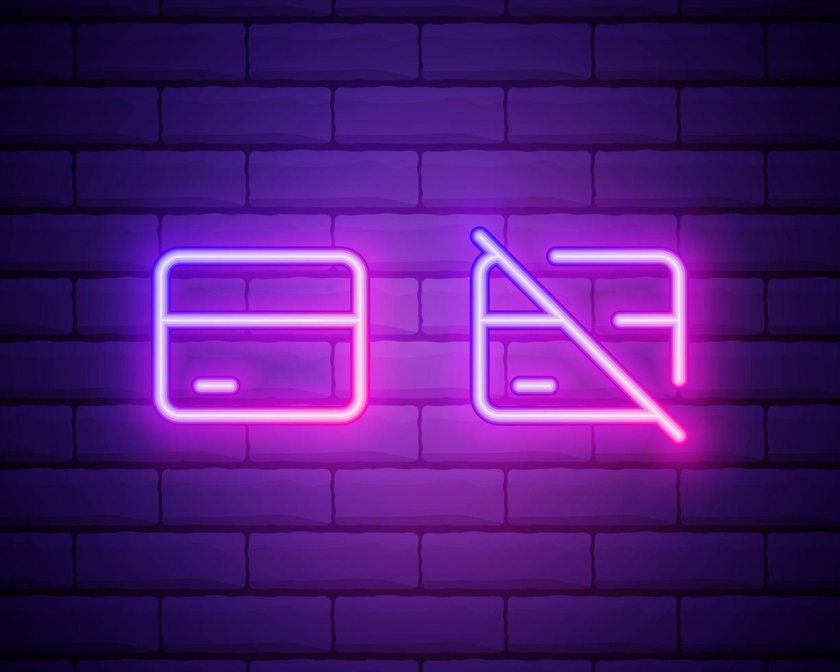 Glowing neon line Credit card icon isolated on brick wall background. Online payment. Cash withdrawal. Financial operations. Shopping sign. Vector Illustration