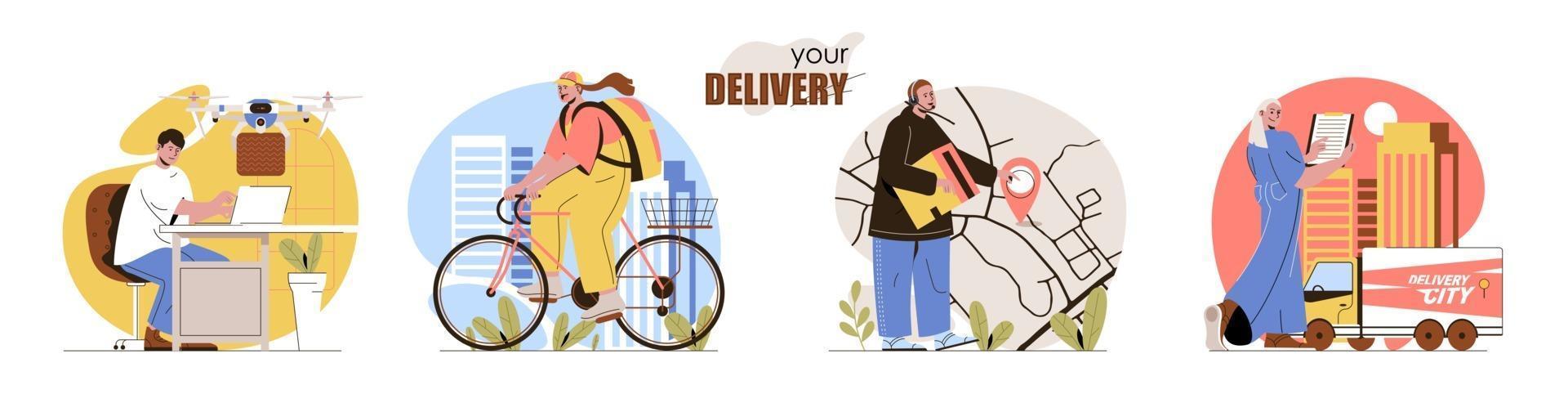 Delivery concept scenes set vector