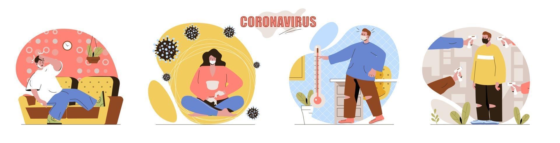 Coronavirus concept scenes set vector