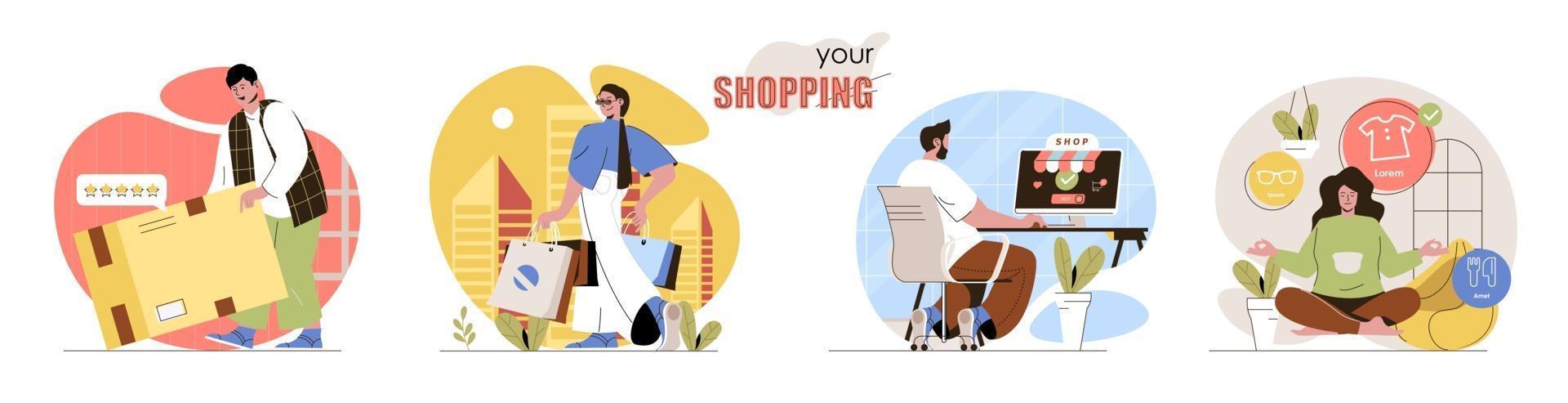 Shopping concept scenes set vector