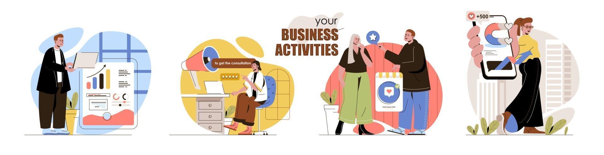 Business activities concept scenes set vector