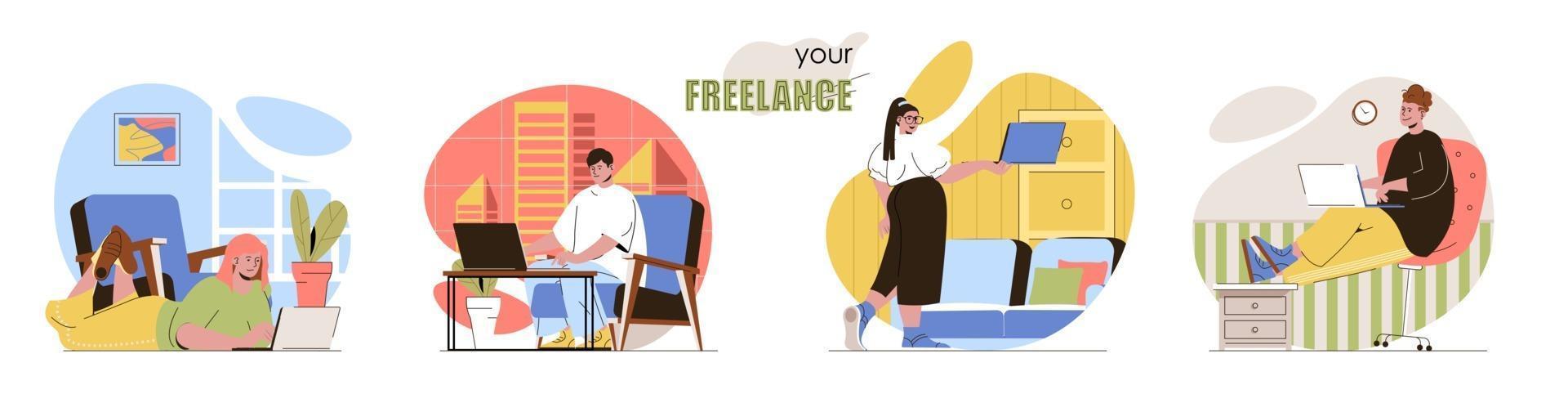 Freelance concept scenes set vector