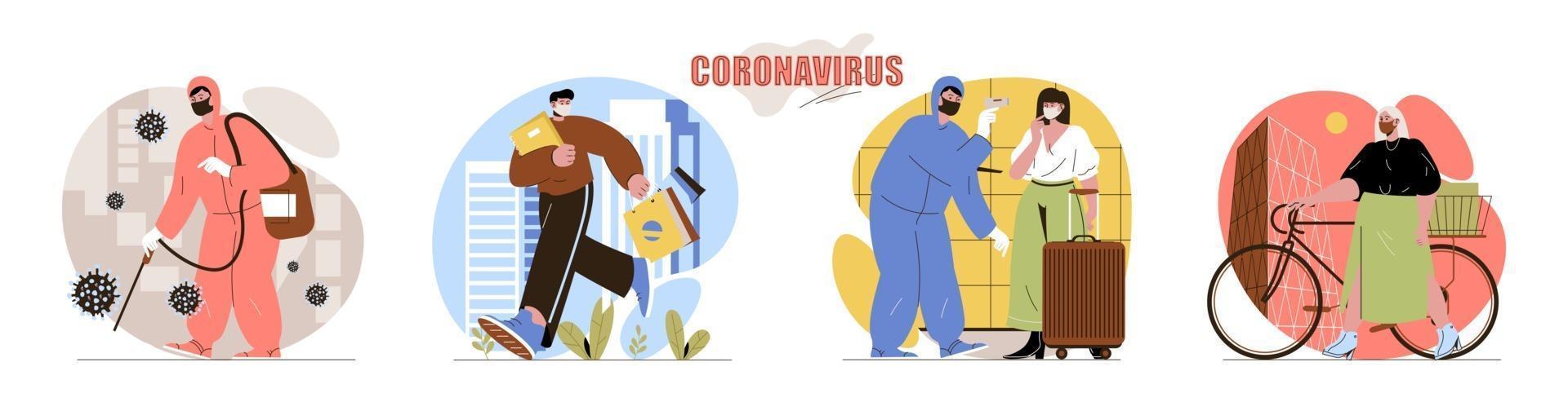Coronavirus concept scenes set vector