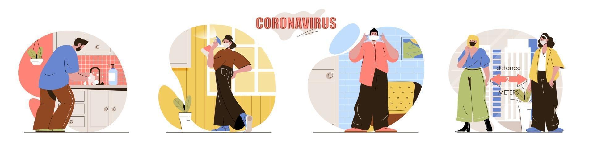 Coronavirus concept scenes set vector