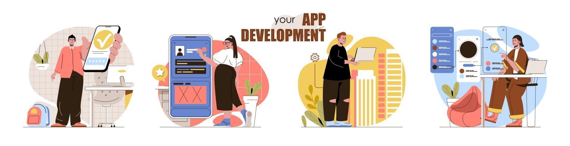 App development concept scenes set vector