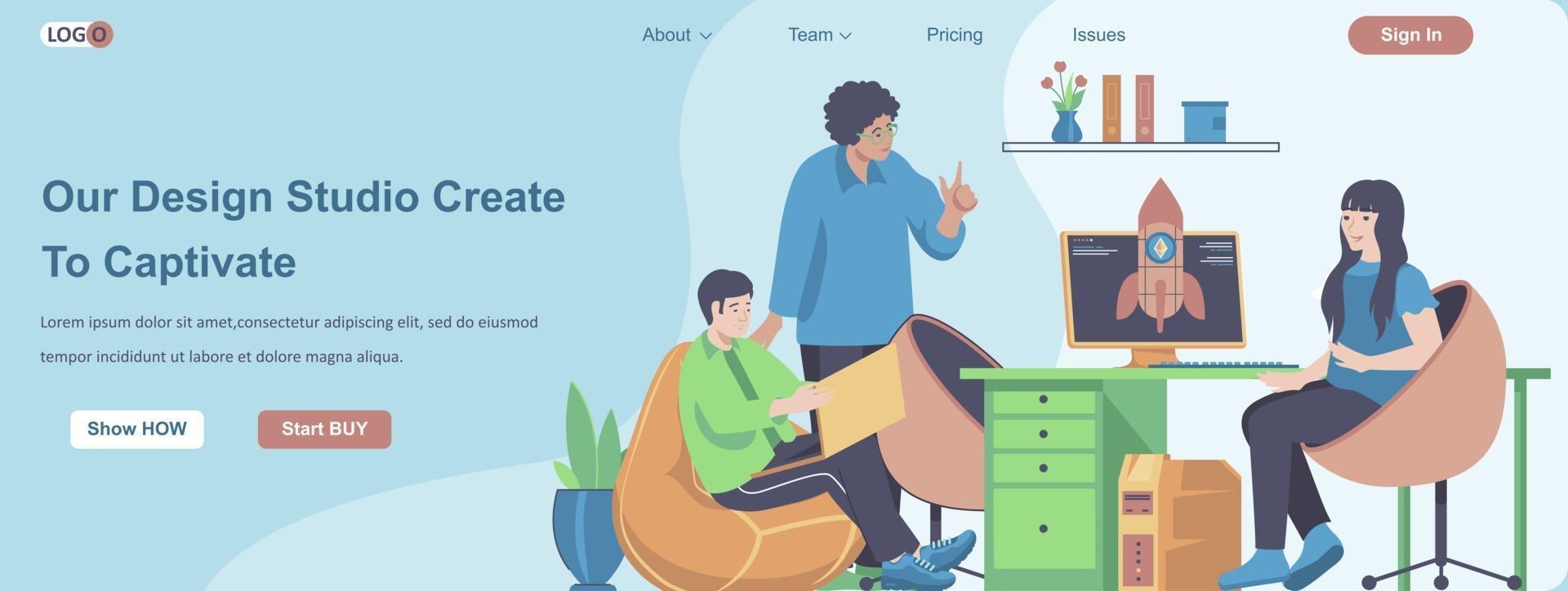Our Design Studio Create To Captivate web banner concept vector