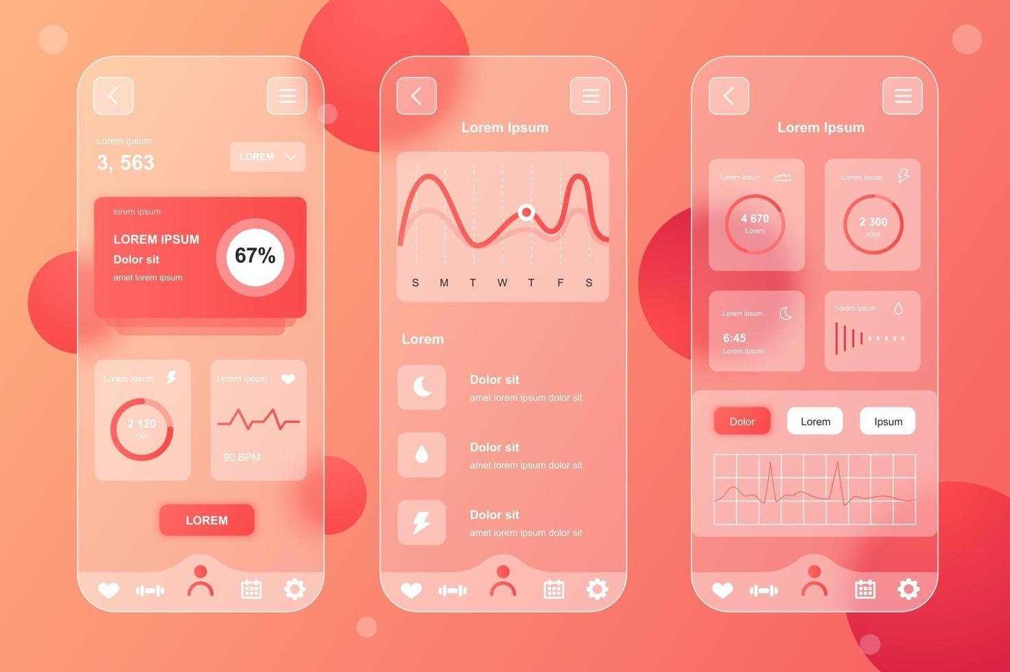 kit de elementos neumorales de seguimiento de salud para aplicación móvil vector