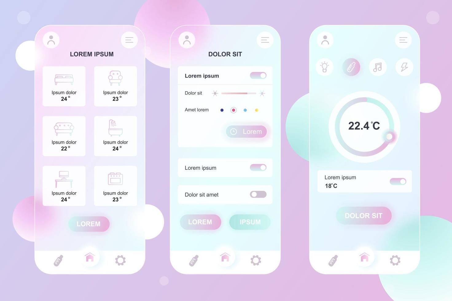 Smart home neumorphic elements kit for mobile app vector
