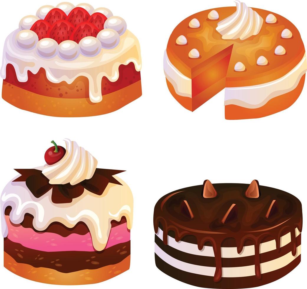 set of cake tart icon set vector