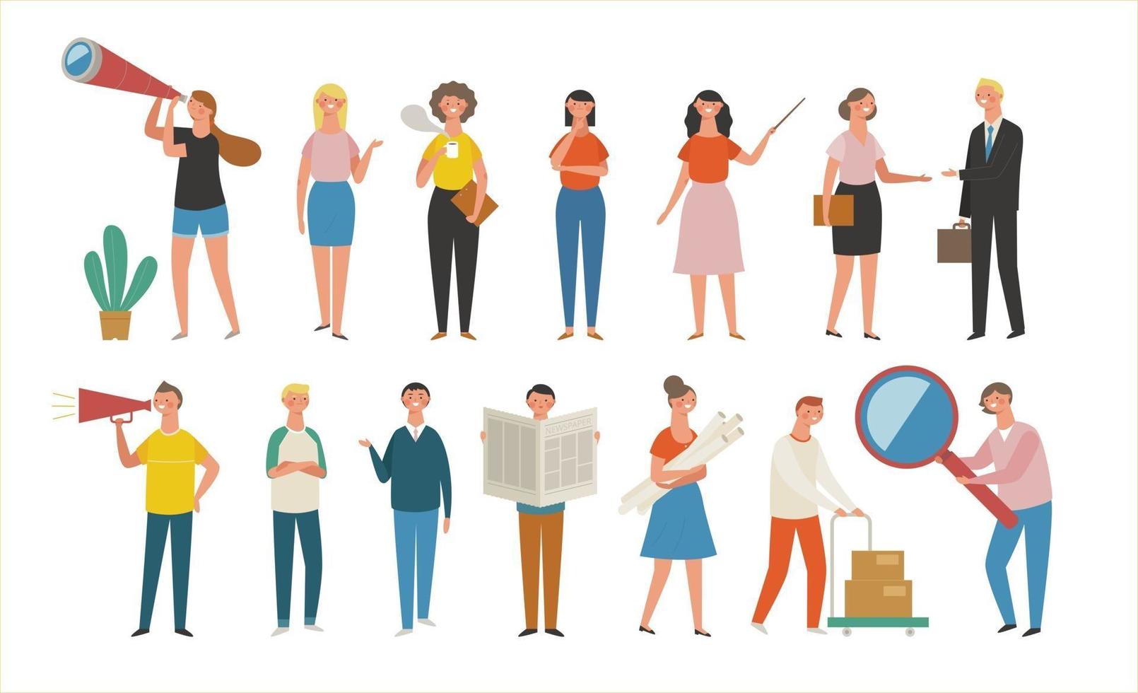 People standing with different gestures. vector