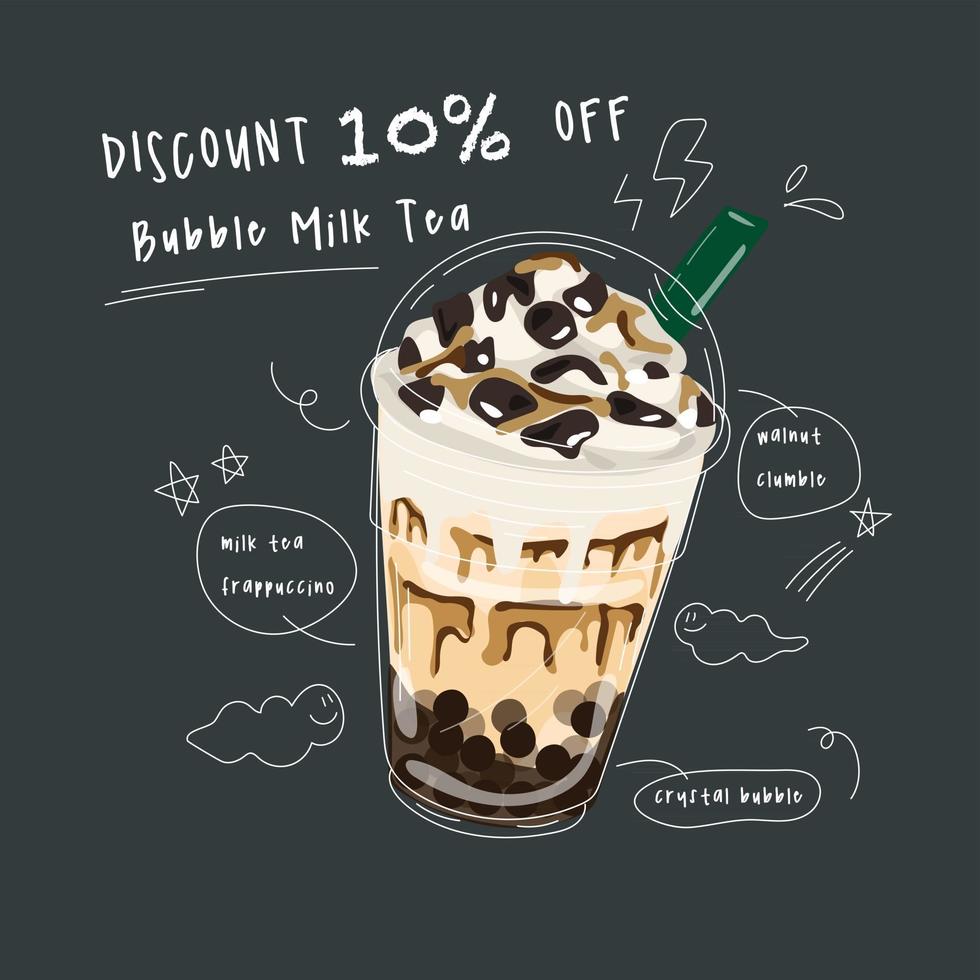 Bubble milk tea design collection,Pearl milk tea , Boba milk tea, Yummy drinks, coffees with doodle style banner,  Vector illustration.