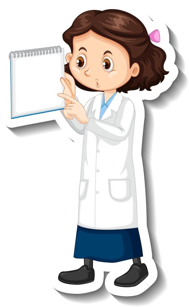 Scientist girl cartoon character holding blank note vector
