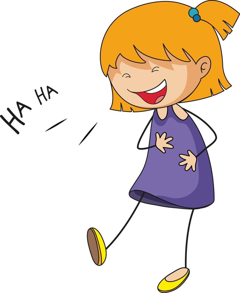 Cute girl laughing doodle cartoon character isolated vector