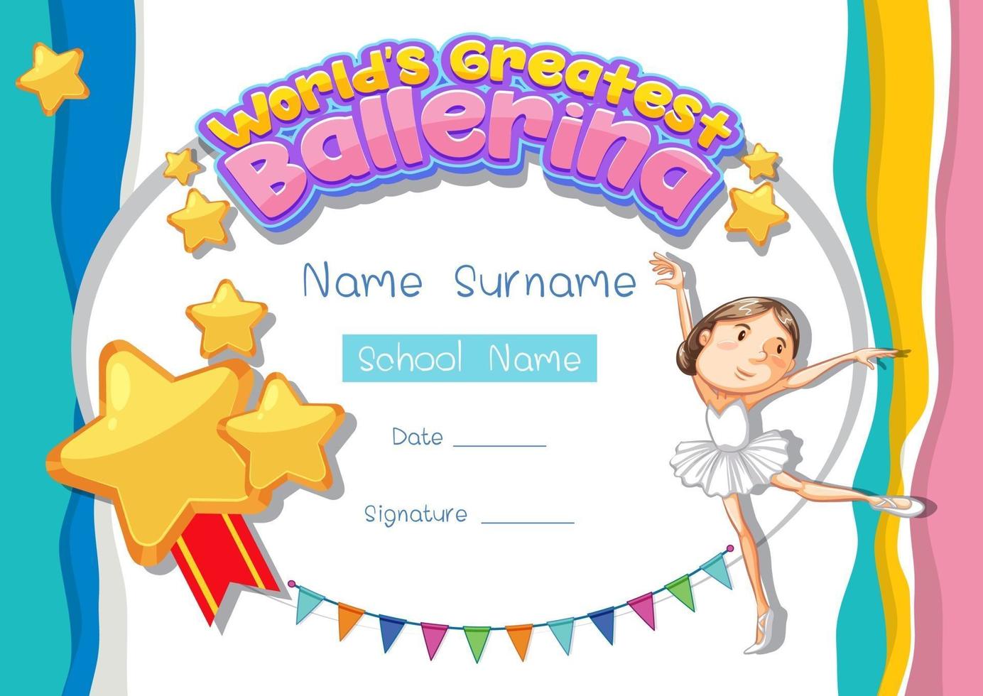 plantilla de certificado para la mejor bailarina del mundo vector