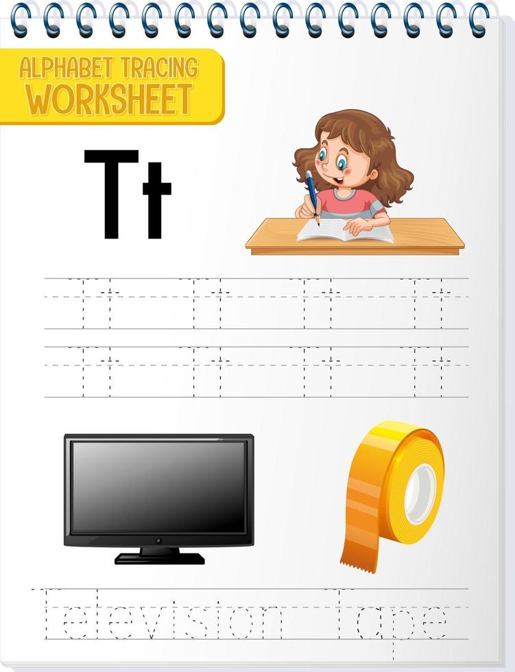 Alphabet tracing worksheet with letter T and t vector