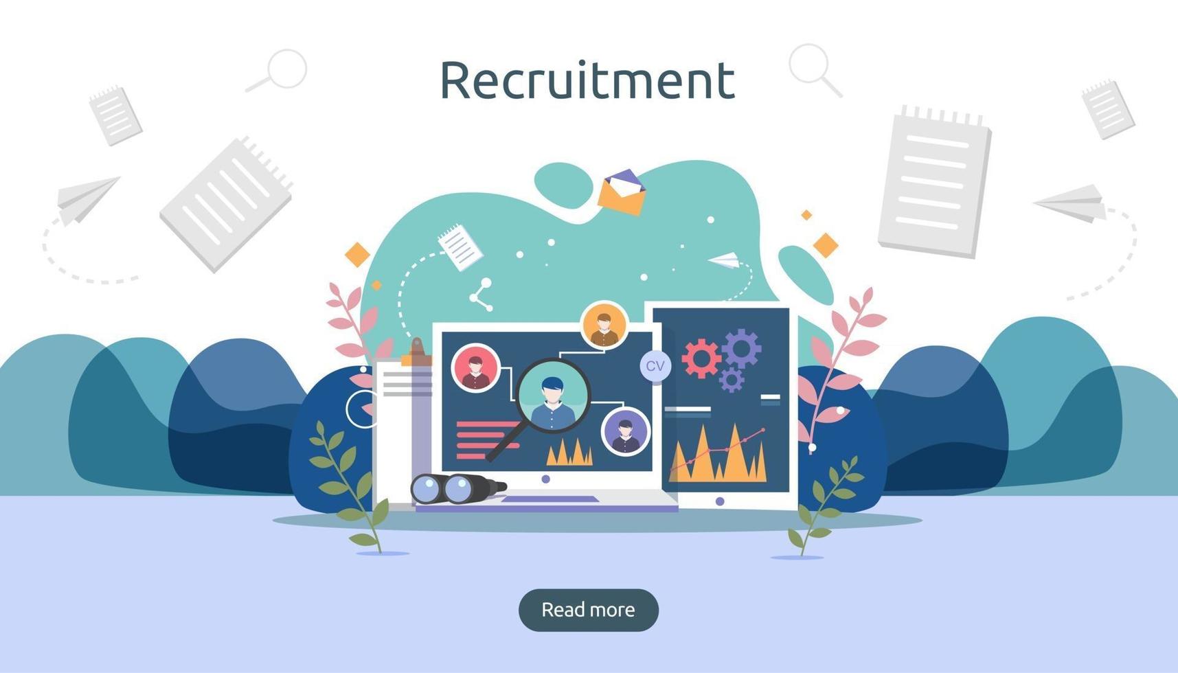 Job hiring and online recruitment concept with tiny people character. agency interview. select a resume process. template for web landing page, banner, presentation, social media. Vector illustration