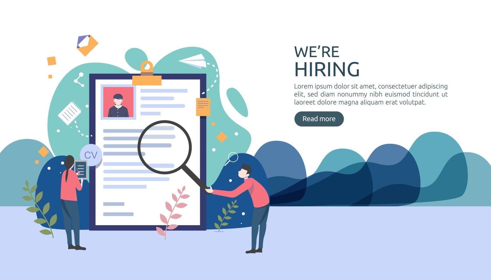 Job hiring and online recruitment concept with tiny people character. agency interview. select a resume process. template for web landing page, banner, presentation, social media. Vector illustration