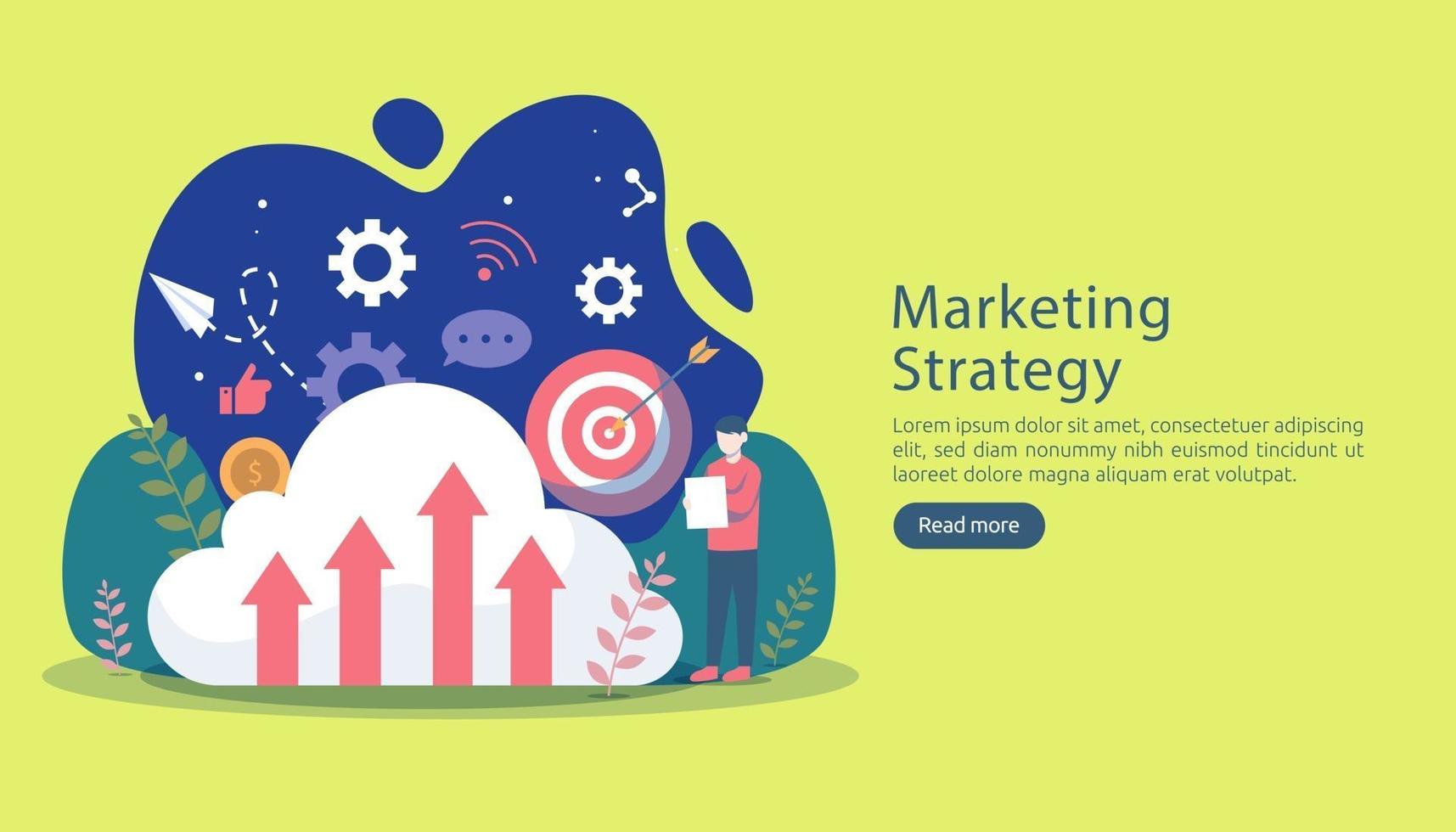 digital marketing strategy concept with tiny people character. online ecommerce business in modern flat design template for web landing page, banner, presentation, social media. Vector illustration