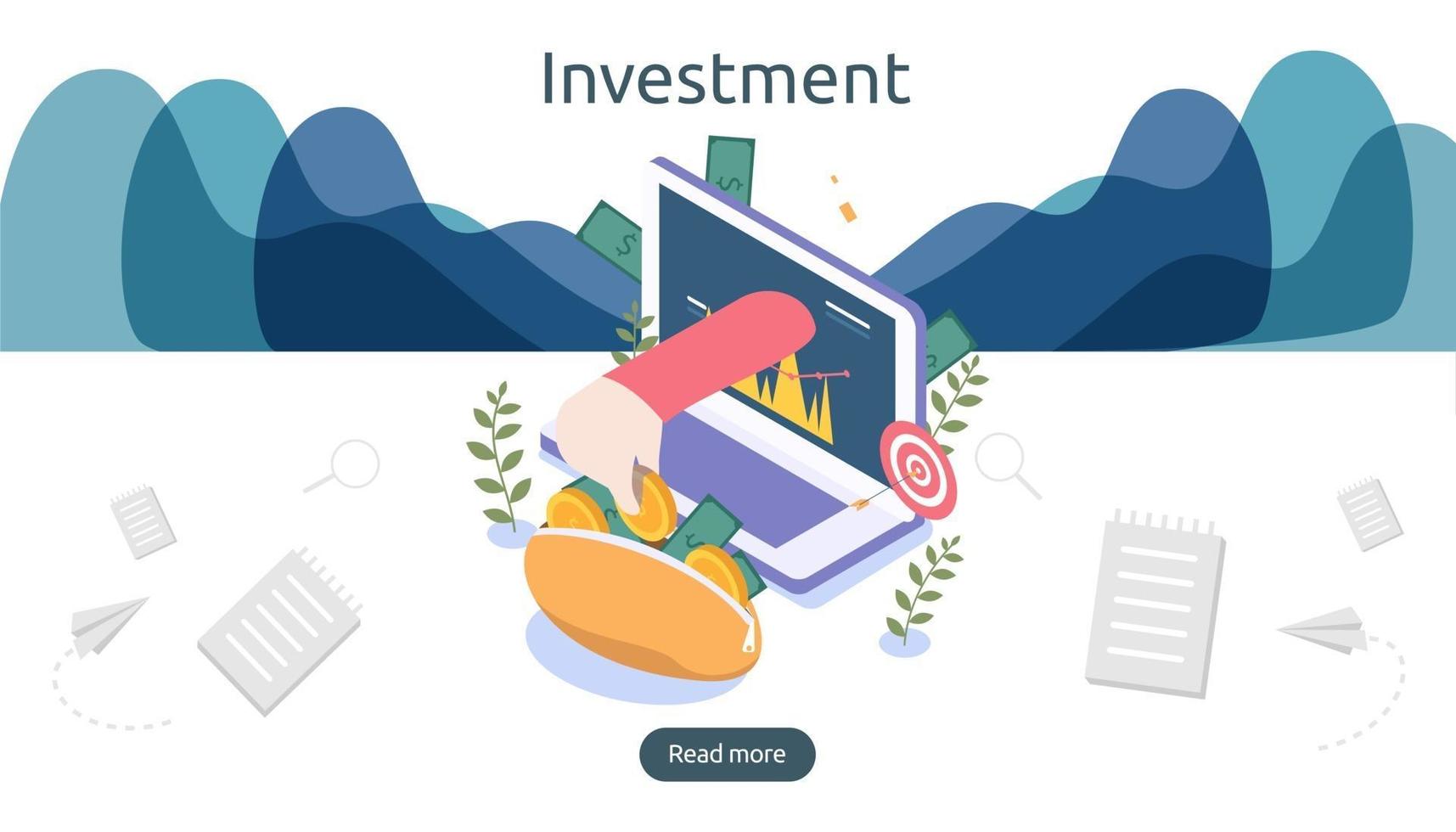 management or return on investment concept. online business strategic for financial analysis. isometric design vector illustration. template for web landing page, banner, presentation, social media.