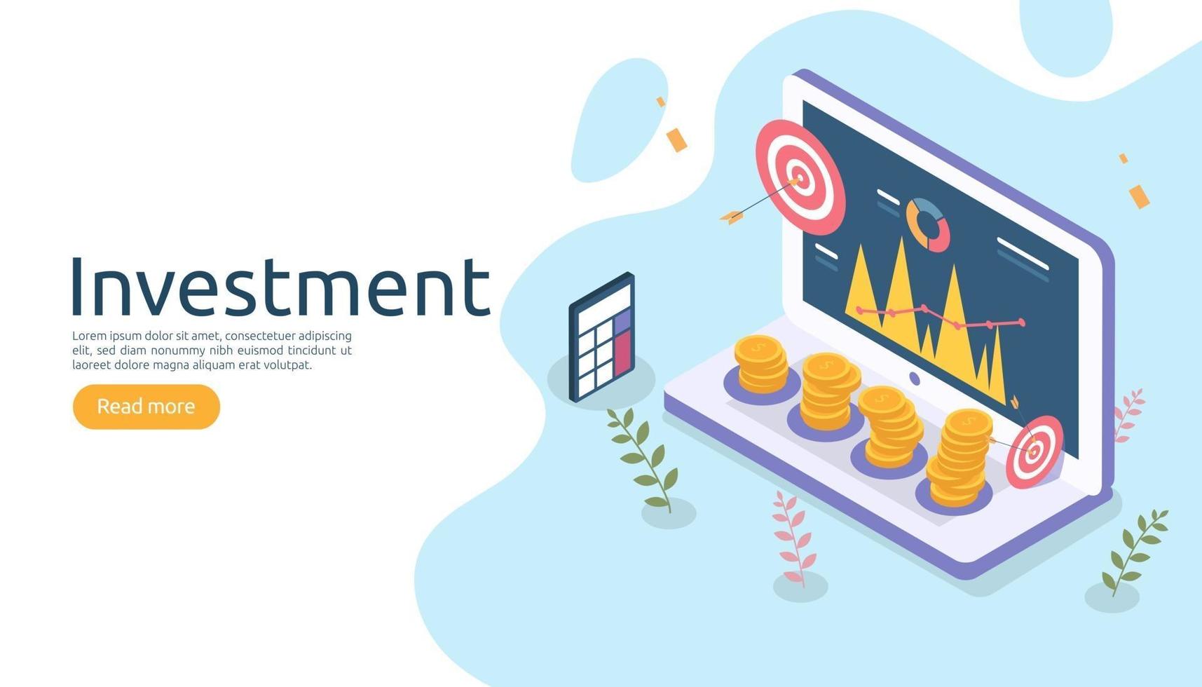 management or return on investment concept. online business strategic for financial analysis. isometric design vector illustration. template for web landing page, banner, presentation, social media.