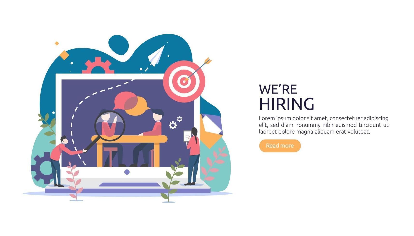 online recruitment or Job hiring concept with tiny people character. select a resume process. agency interview. template for web landing page, banner, presentation, social media. Vector illustration
