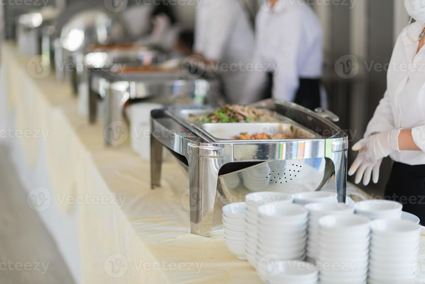 Buffet food, catering food party at a restaurant, mini canapes, snacks, and appetizers photo