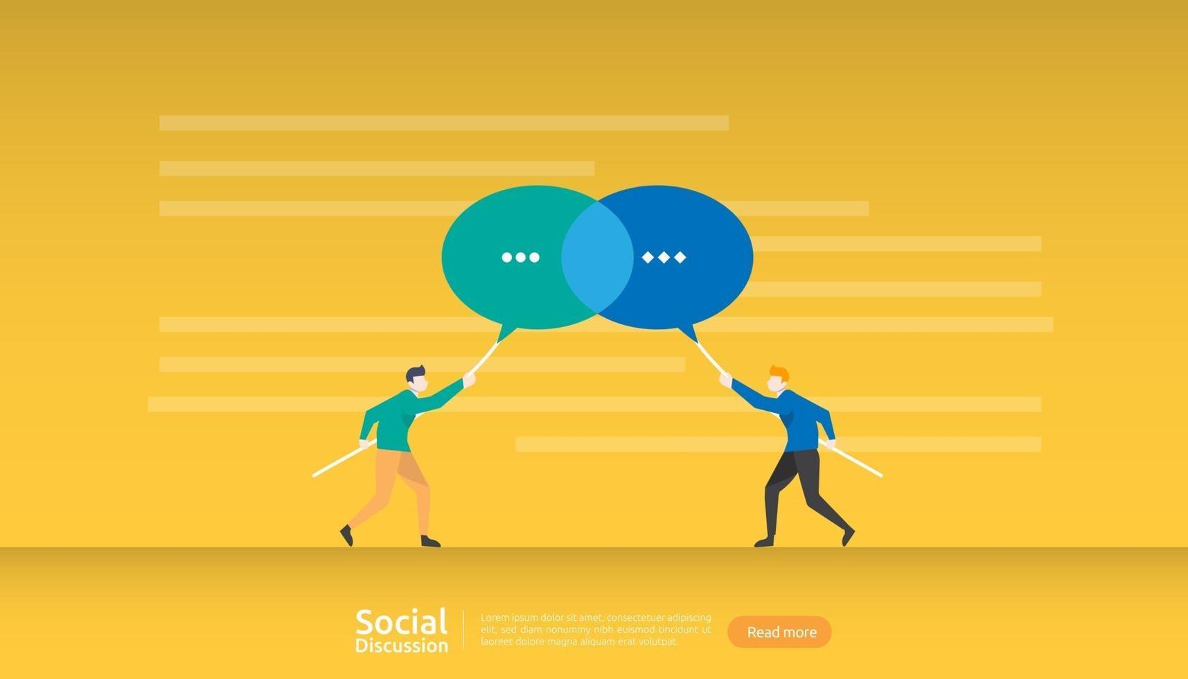 social media conversation network. Chat dialogue bubbles communication people character. community chatting online. news discuss landing page template, presentation, print media. Vector illustration