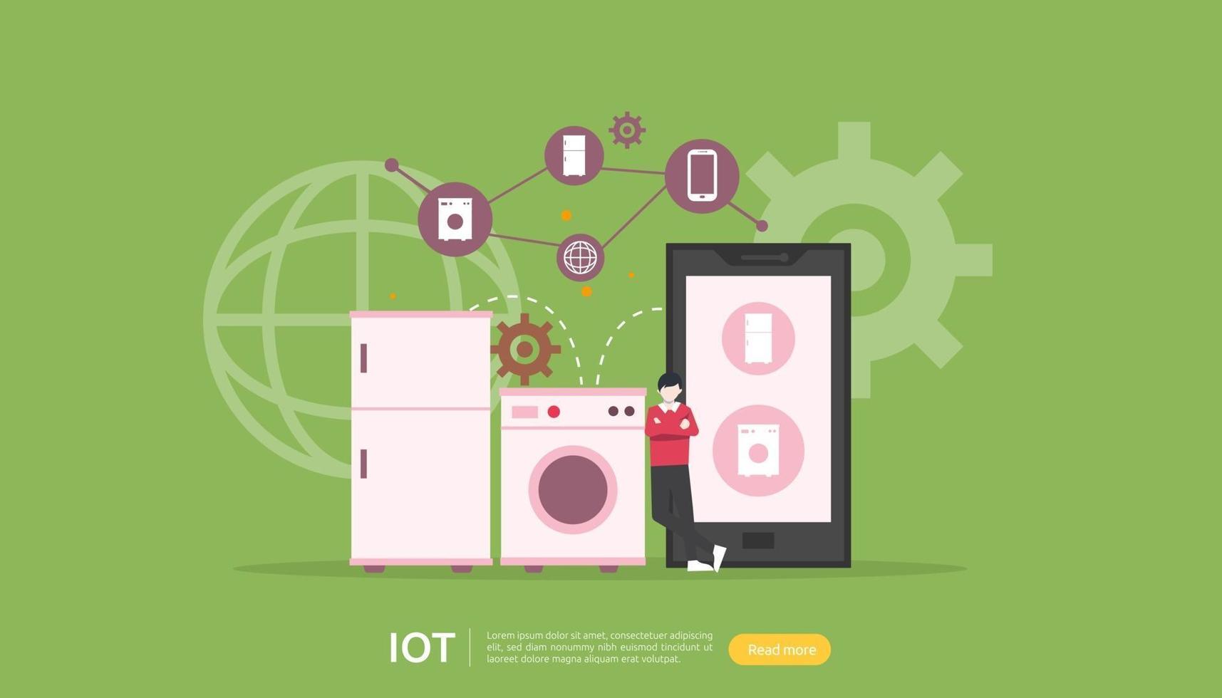 IOT smart house monitoring concept for industrial 4.0 home technology on laptop screen of internet of things connected objects. web landing page template, banner, print media. Vector illustration