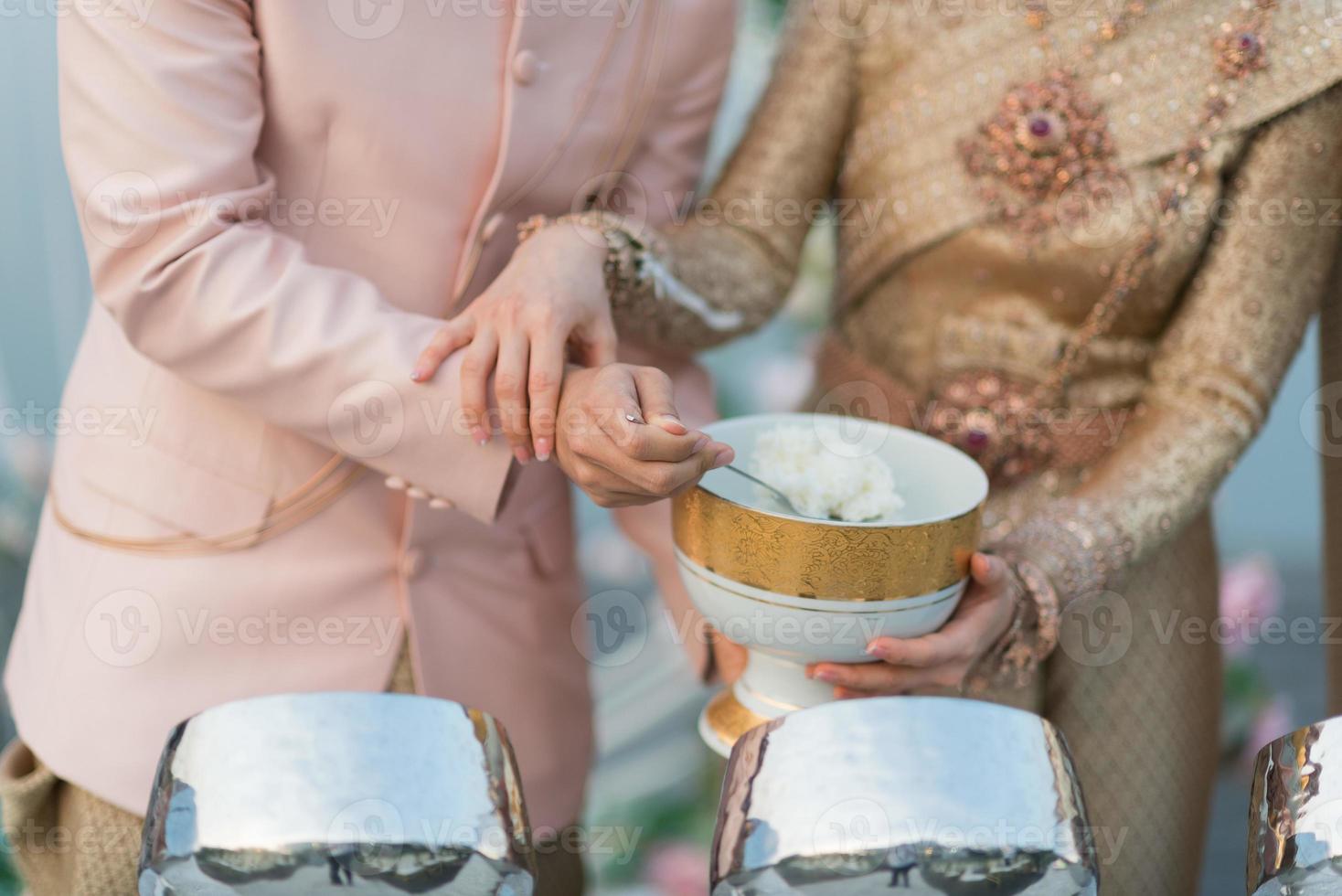 Hot rice, give alms to a Buddhist monk photo