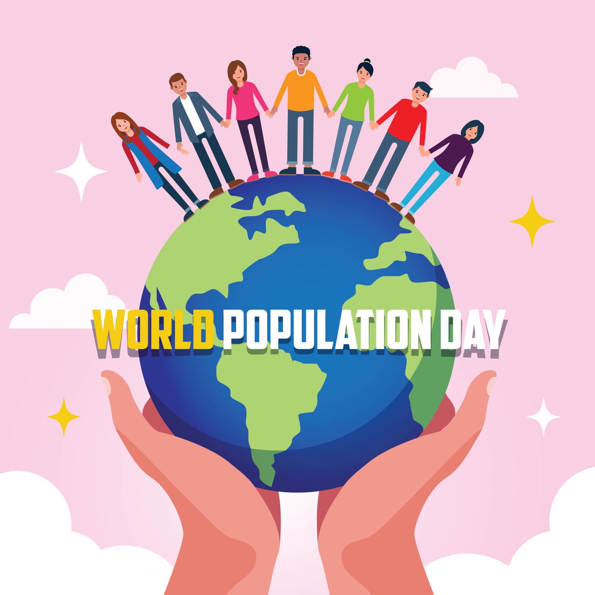 Poster of the World Population Day with the Earth holds by hands