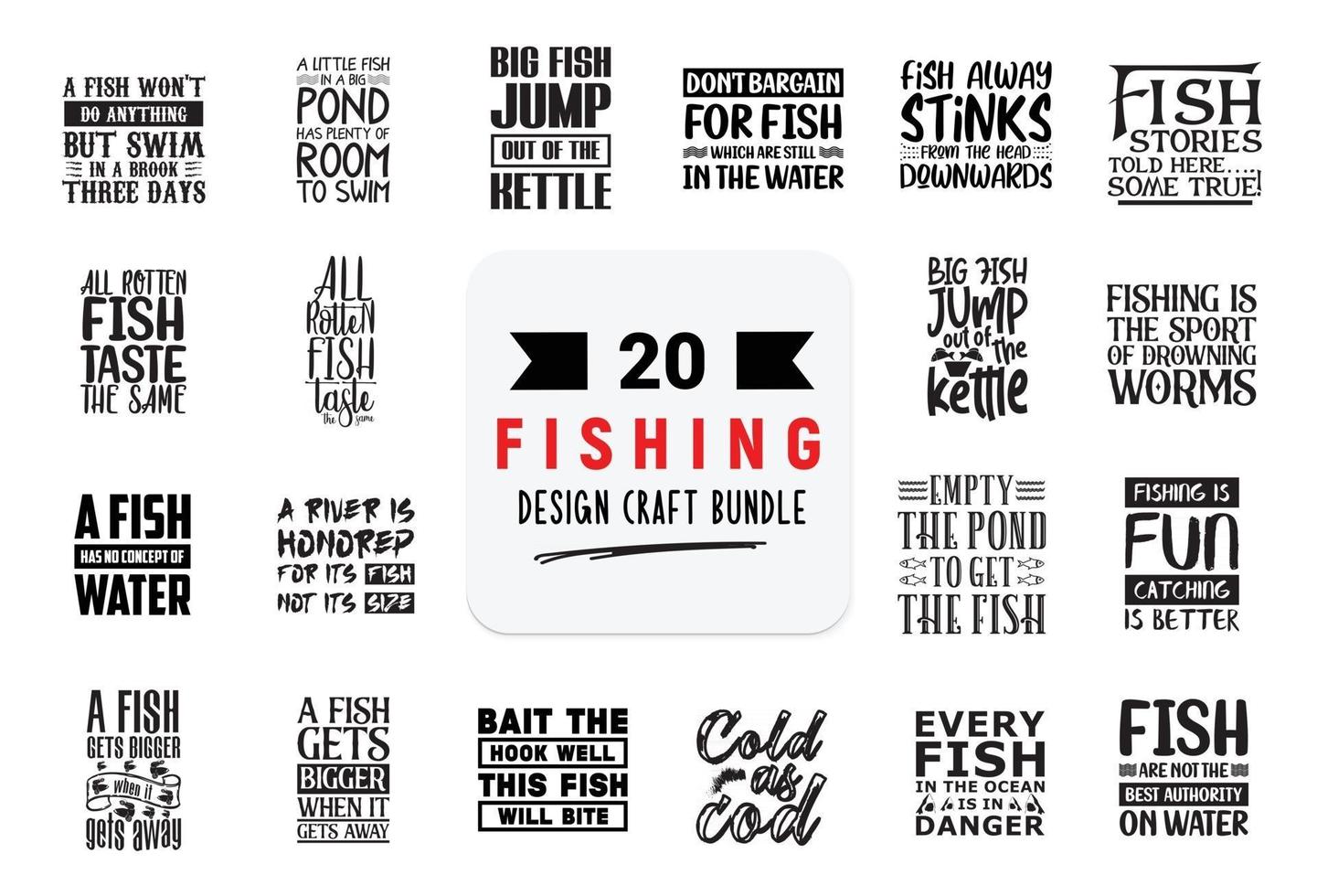 paquete de diseño artesanal con citas de letras de pesca. vector